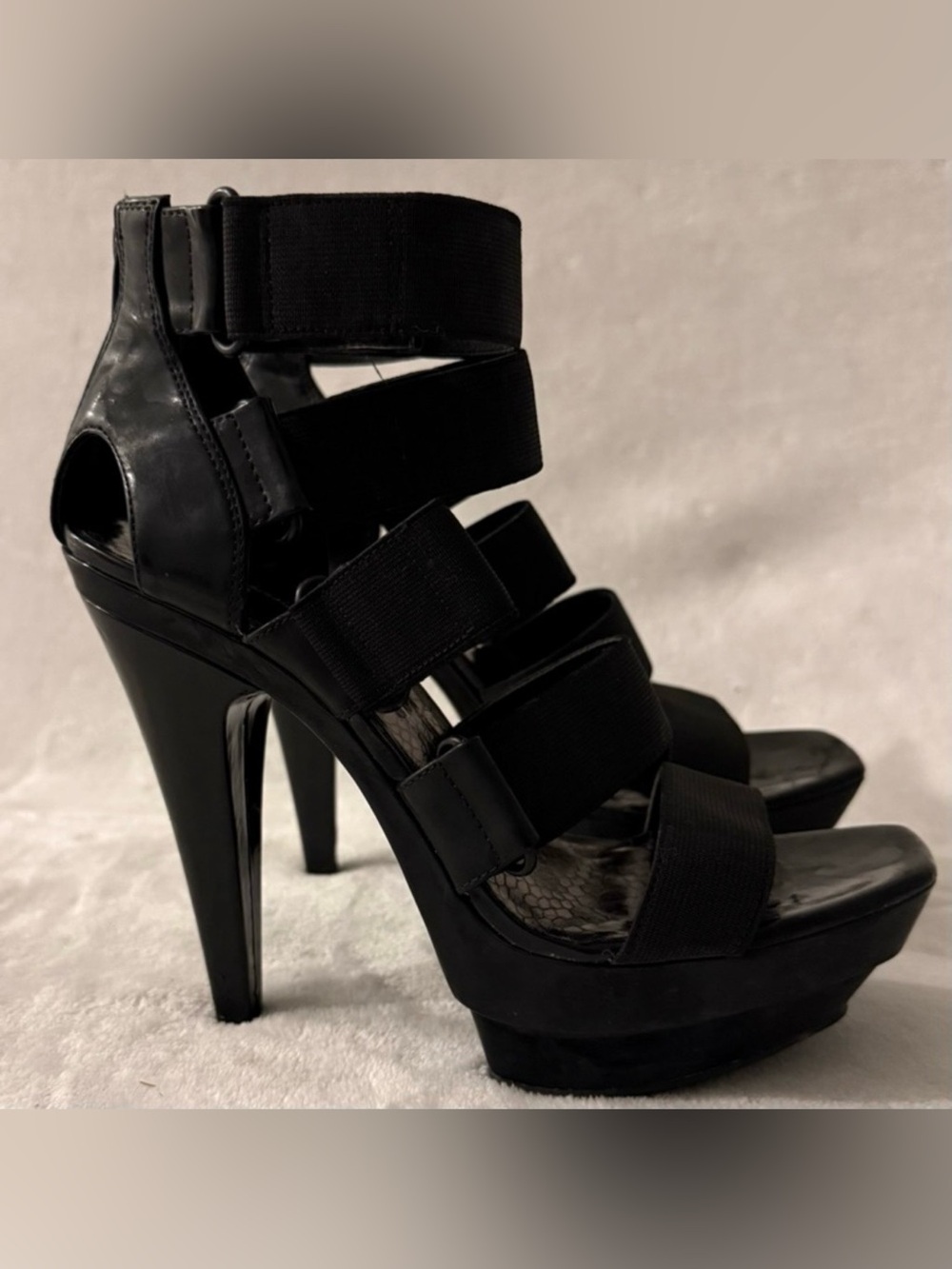 Jessica Simpson JS-Kale Black Elastic Strappy Platform Heels - Picture 4 of 14